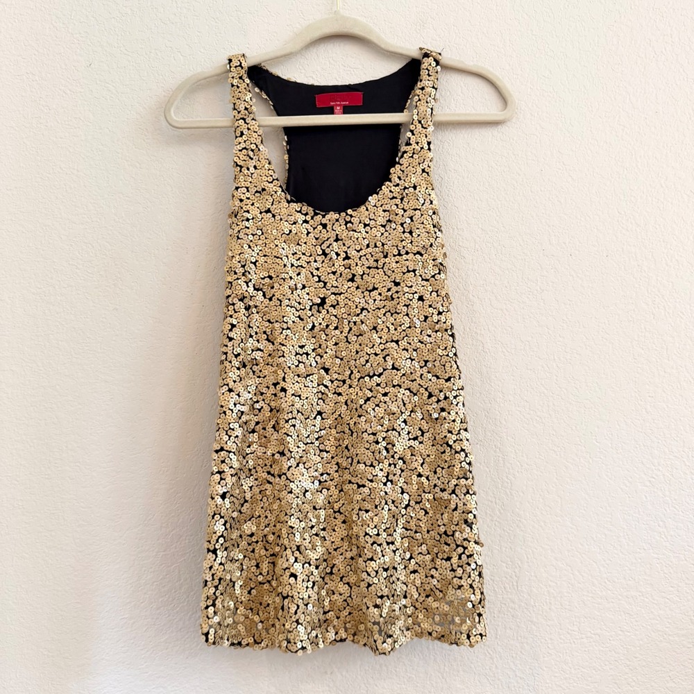 RED Saks Fifth Avenue Gold‎ Sequin Racerback Tank Top Womens Medium Party Glam